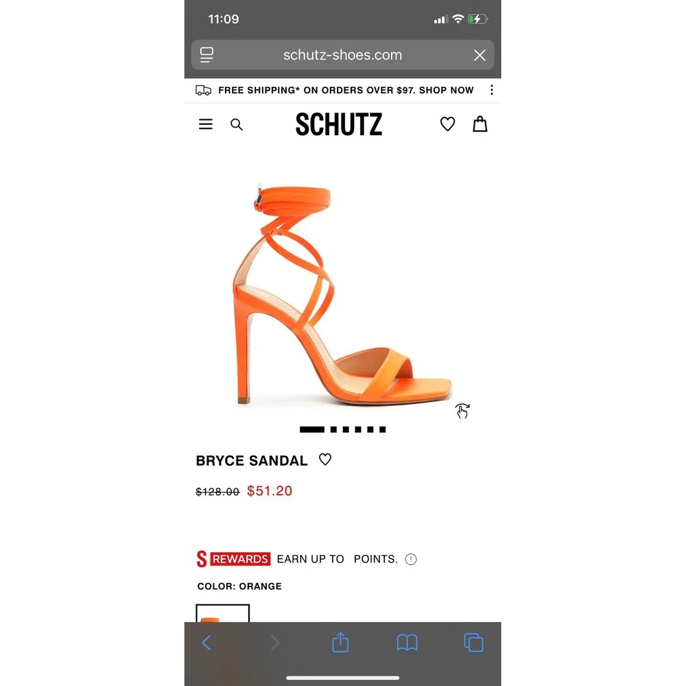 NEW Schutz Bryce Leather Sandal Acid Orange Lace‎ Up Square Toe Stiletto Heel 7B